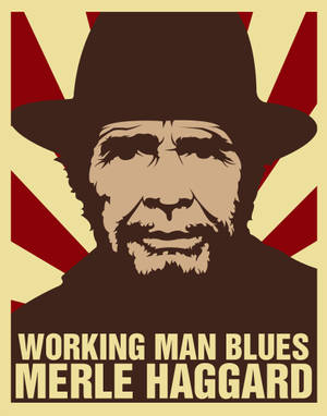 梅爾·哈格德為《Working Man Blues》設計的海報，帶有紅色幾何背景。