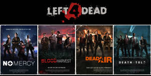 四張 Left 4 Dead 遊戲海報，展示倖存者在末日場景中與喪屍戰鬥。 — 死亡動畫 壁紙