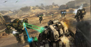 機械士兵在沙漠戰場上發射激光。 — 現代戰爭 壁紙