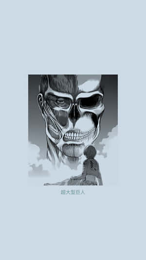 一個小士兵面對一個有著骷髏臉的巨型人形怪物。