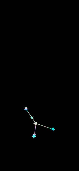 發光的青色星星在黑色背景上形成一個星座。