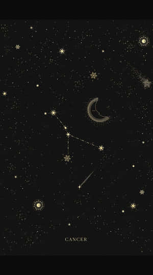 黑色背景上金色月亮和星星的巨蟹座