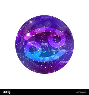 巨蟹座星座符號在發光的宇宙球體中，帶有星星和連接線。