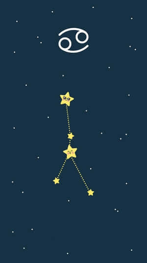 可愛的卡通星星在深藍色天空中形成帶有星座符號的星座。