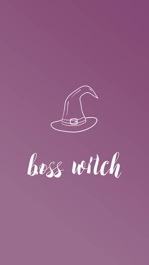 一個白色線條藝術女巫帽，帶有文字 boss witch 在紫色漸變背景上。