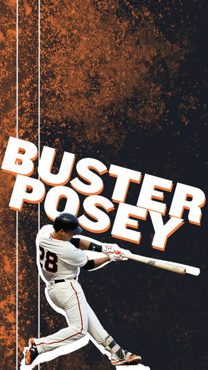 身穿白色球衣的棒球選手Buster Posey在橙色和黑色背景上揮棒。 — 棒球 壁紙