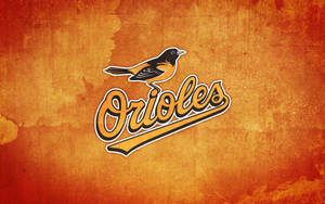 Orioles 棒球隊標誌，在有紋理的橙色背景上有鳥