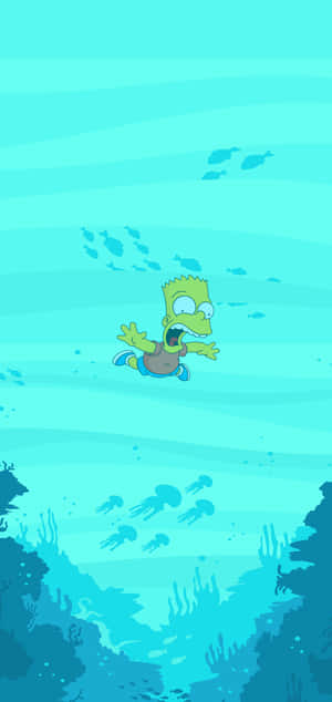 巴特·辛普森喺水底同水母同魚一齊游水
