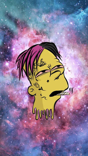 卡通角色在色彩繽紛的星空背景下吸食大麻煙