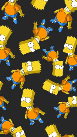 黑色背景上 Bart Simpson 卡通角色的重複圖案。