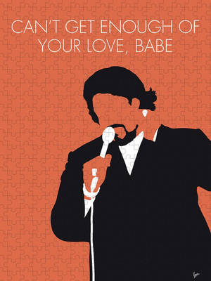 歌手剪影手持麥克風，文字 can't get enough of your love babe