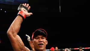 MMA選手在八角籠中舉手慶祝勝利。 — 朗拿甸奴 壁紙