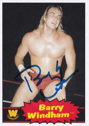 簽名交換卡上嘅WWE摔角手Barry Windham著住紅色短褲。 — 摔角 GIF 壁紙