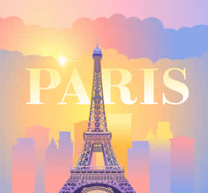 巴黎艾菲爾鐵塔在日落時分，粉彩天空和發光的PARIS文字。 — 巴黎 壁紙