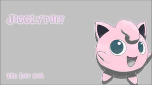 粉紅色卡通寵物小精靈Jigglypuff，有大眼睛同笑臉，喺灰色背景上。