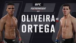 UFC羽量級比賽海報， featuring Oliveira vs Ortega。