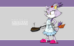 Blaze the Cat 身穿圍裙，拿著裝有燒焦食物的鍋，表情惱火。 — 搞笑貓 壁紙
