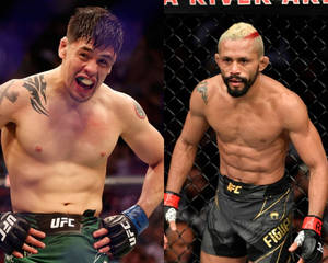 兩名男性MMA拳手在比賽中身穿UFC裝備於八角籠內。