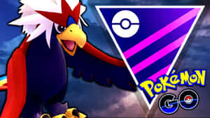 一隻卡通鳥類寶可夢在暴風雨背景中，旁邊是Pokémon GO標誌。
