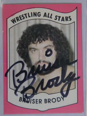 復古摔角卡，附有 Bruiser Brody 簽名及肖像。