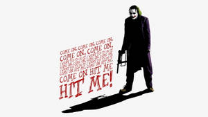 小丑身穿紫色外套，手持槍支，紅色文字要求「HIT ME!」。