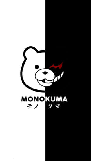 黑白分開的 Monokuma 熊標誌，帶有紅色蝙蝠翅膀狀的眼睛。