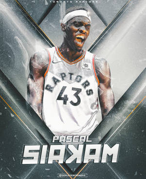 籃球運動員 Pascal Siakam 身穿多倫多速龍隊球衣，被發光幾何設計框住。