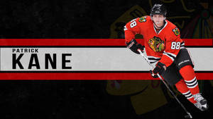 Patrick Kane 身穿芝加哥黑鷹隊冰球制服，手持球桿滑冰。