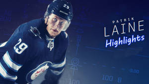 冰球運動員 Patrik Laine 身穿藍色球衣，附有統計疊加層。 — 康納·麥格雷戈 壁紙