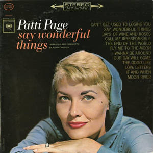 Patti Page 穿著藍色服裝，在復古專輯封面上與歌曲標題一起。