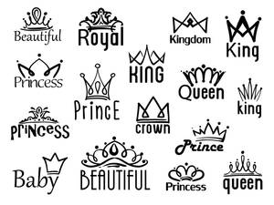 黑白皇冠標誌網格，帶有 king、queen 和 princess 等皇室頭銜。 — 皇冠 壁紙