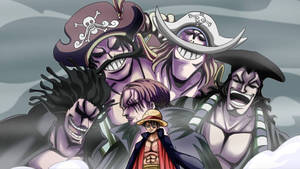 年輕海盜在暴風雨中面對四個兇惡的骷髏臉海盜。 — 幽遊白書 GIF 壁紙