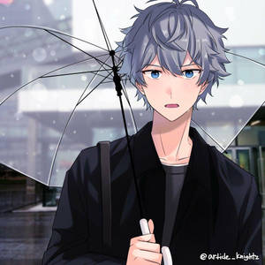 銀發動畫角色在雨中的城市撐著透明雨傘。 — 動漫男孩 壁紙
