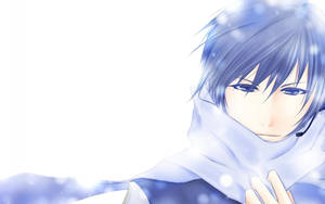 藍色頭髮和圍巾的動漫男孩，雪景 — Vocaloid 壁紙