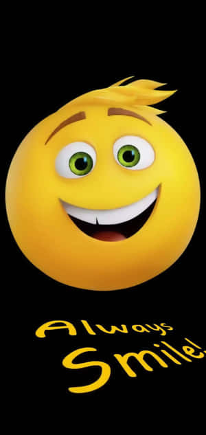 一個明亮的黃色微笑表情符號，有綠色眼睛，黑色背景上寫著「Always Smile!」。