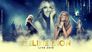 Celine Dion 在煙霧和藍色燈光的舞台上現場表演。