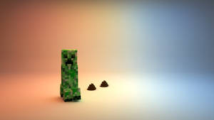 綠色Minecraft爬行者與兩個糞便堆在漸變地板上。