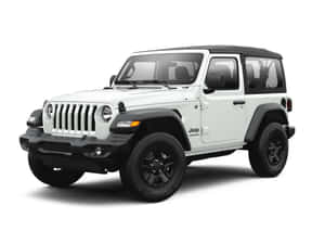 白色Jeep Wrangler，黑色飾邊和軟頂，在工作室燈光下。