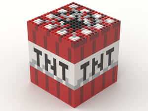 紅色LEGO TNT方塊，頂部為像素化黑白並帶有'TNT'文字。
