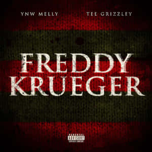 Freddy Krueger 的專輯封面，採用紅黑條紋和白色文字，並帶有家長指引標籤。 — 鬼滅之刃面具 壁紙