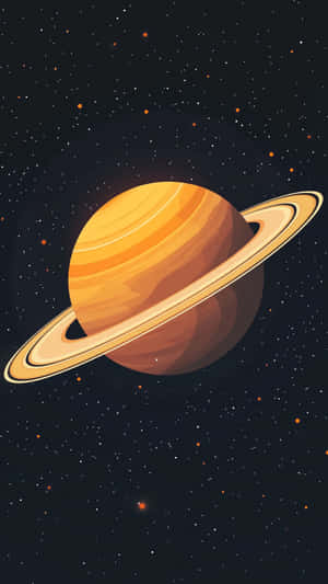 太空中被發光星星包圍的帶環橙色行星 — 黑色動態圖 壁紙