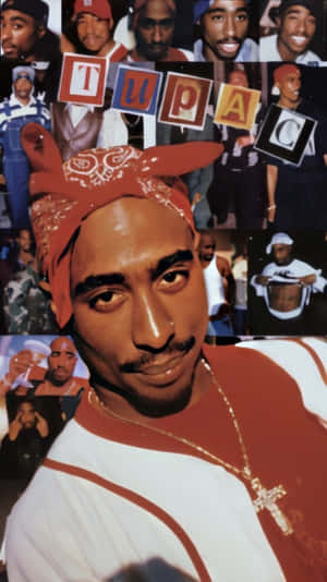 Tupac Shakur照片拼貼，他的名字用彩色方塊拼出。