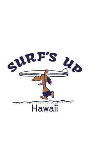 卡通狗拿著衝浪板，附有「Surf's Up Hawaii」文字。