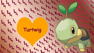 Turtwig寶可夢與心形和閃電背景。