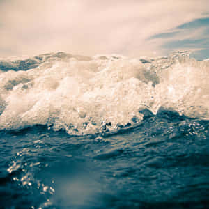 在柔和日光下，海浪撞擊激起白色浪花