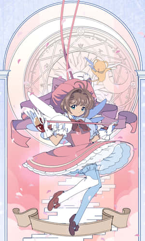 有翅膀和魔法杖的動漫女孩，穿著粉藍色魔法服裝 — Realme Pad 2 壁紙