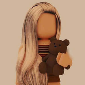 金髮Roblox角色抱著棕色泰迪熊。