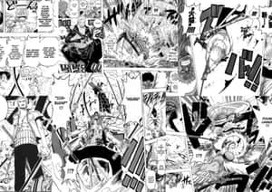 漫畫戰鬥場景，角色揮舞劍並呼喊攻擊。