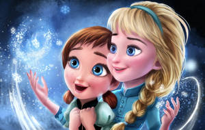 兩位動畫姊妹在神奇的冬日場景中創造雪花。 — 靚靚動畫 壁紙