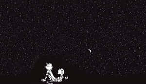 兩個卡通角色仰望星空，上方有一彎新月。